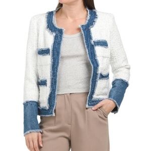 NWT NANETTE NANETTE LEPORE Frayed Tweed & Denim Jacket blazer